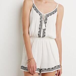 Forever 21 Womens Romper Medium Embroidered Tasseled Gauzy Boho Beachy Coastal